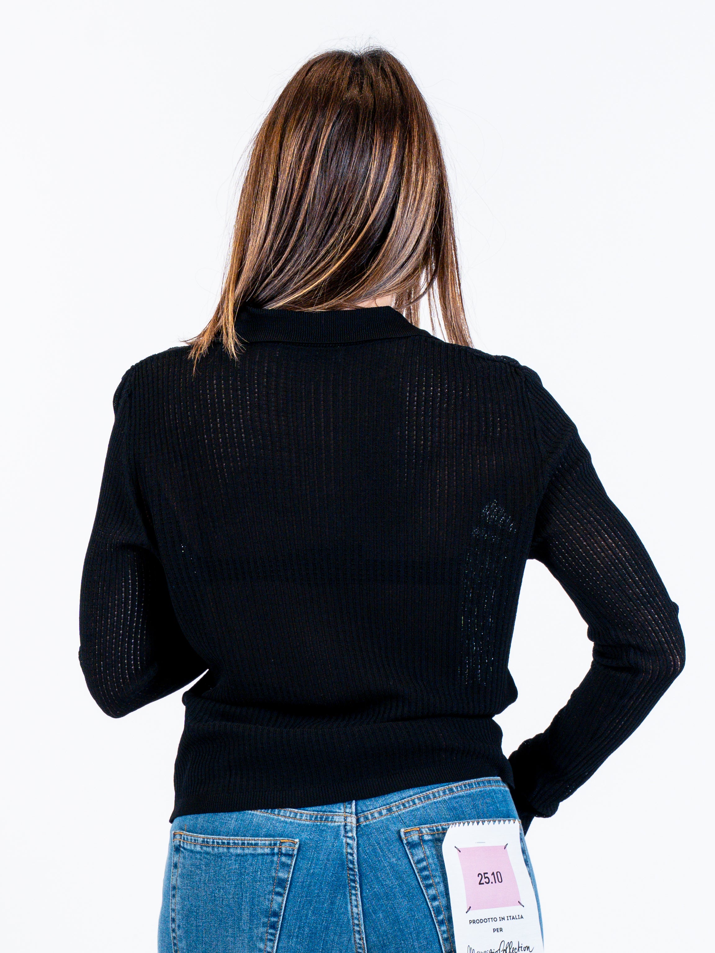 Maglia polo costine traforata