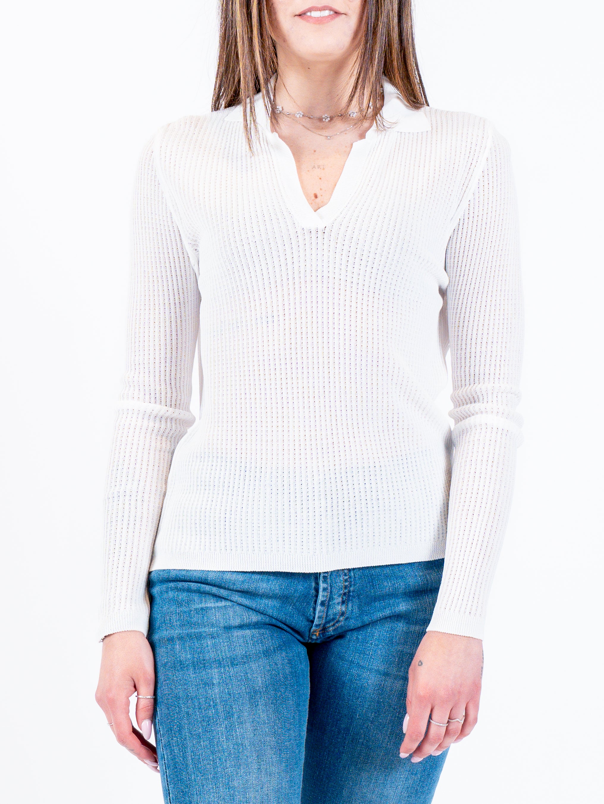 Maglia polo costine traforata
