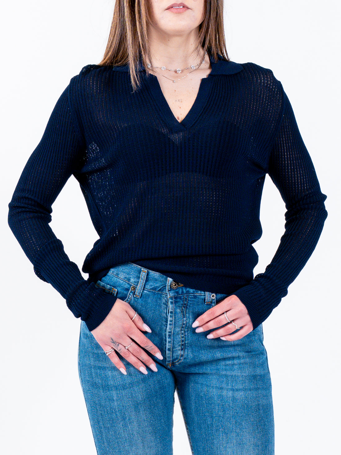 Maglia polo costine traforata