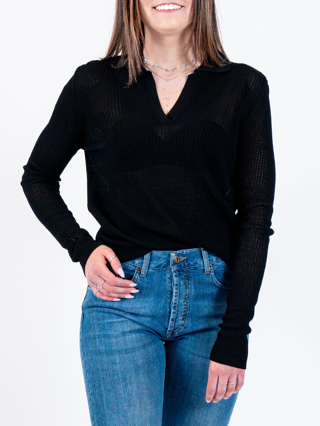 Maglia polo costine traforata