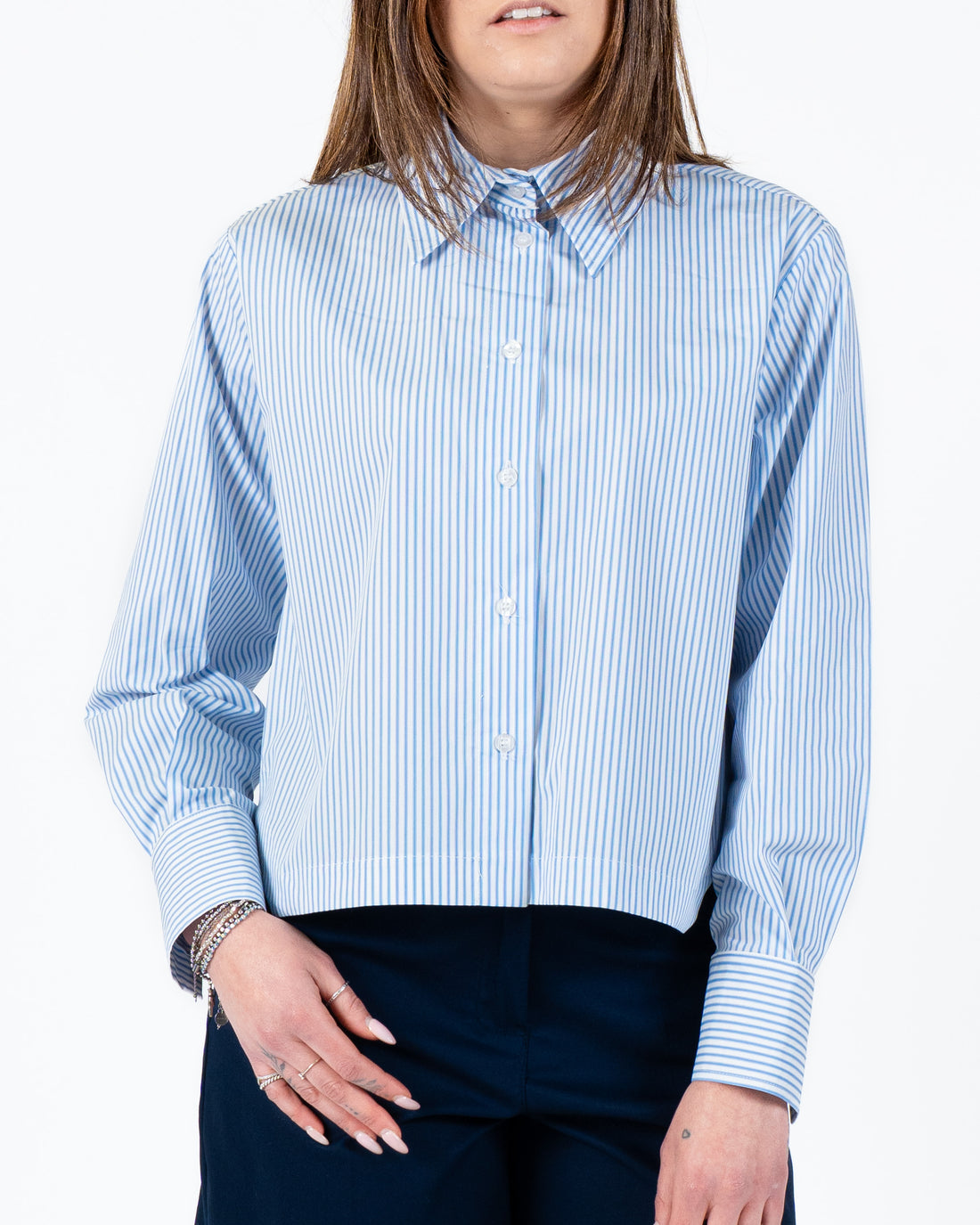Camicia Crop azzurra righe
