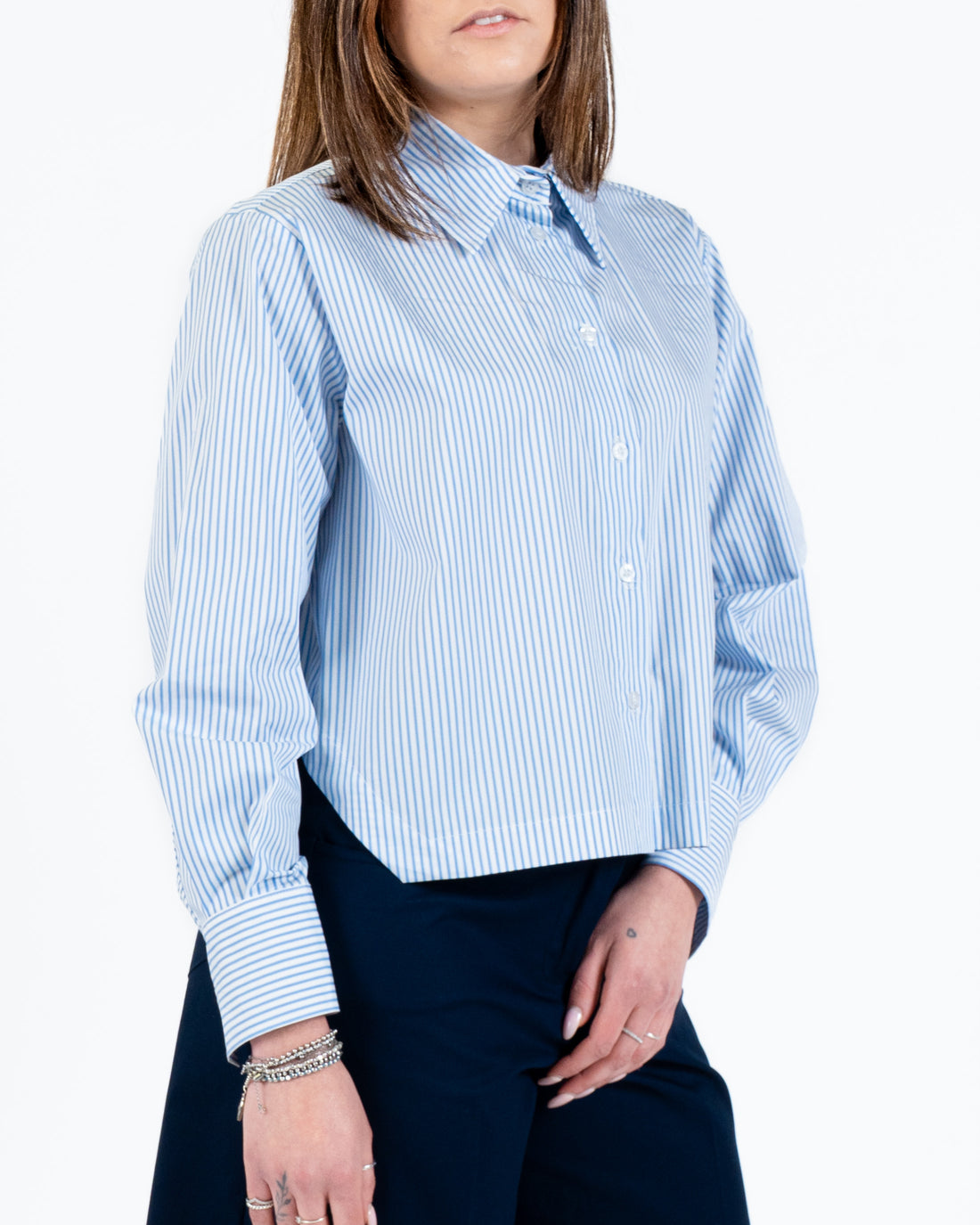 Camicia Crop azzurra righe